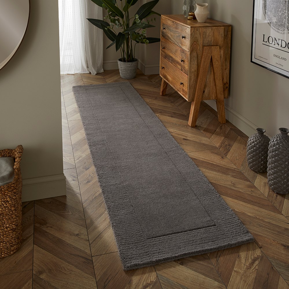 Esme Mayfair Carved Wool Runner Rugs in Grey